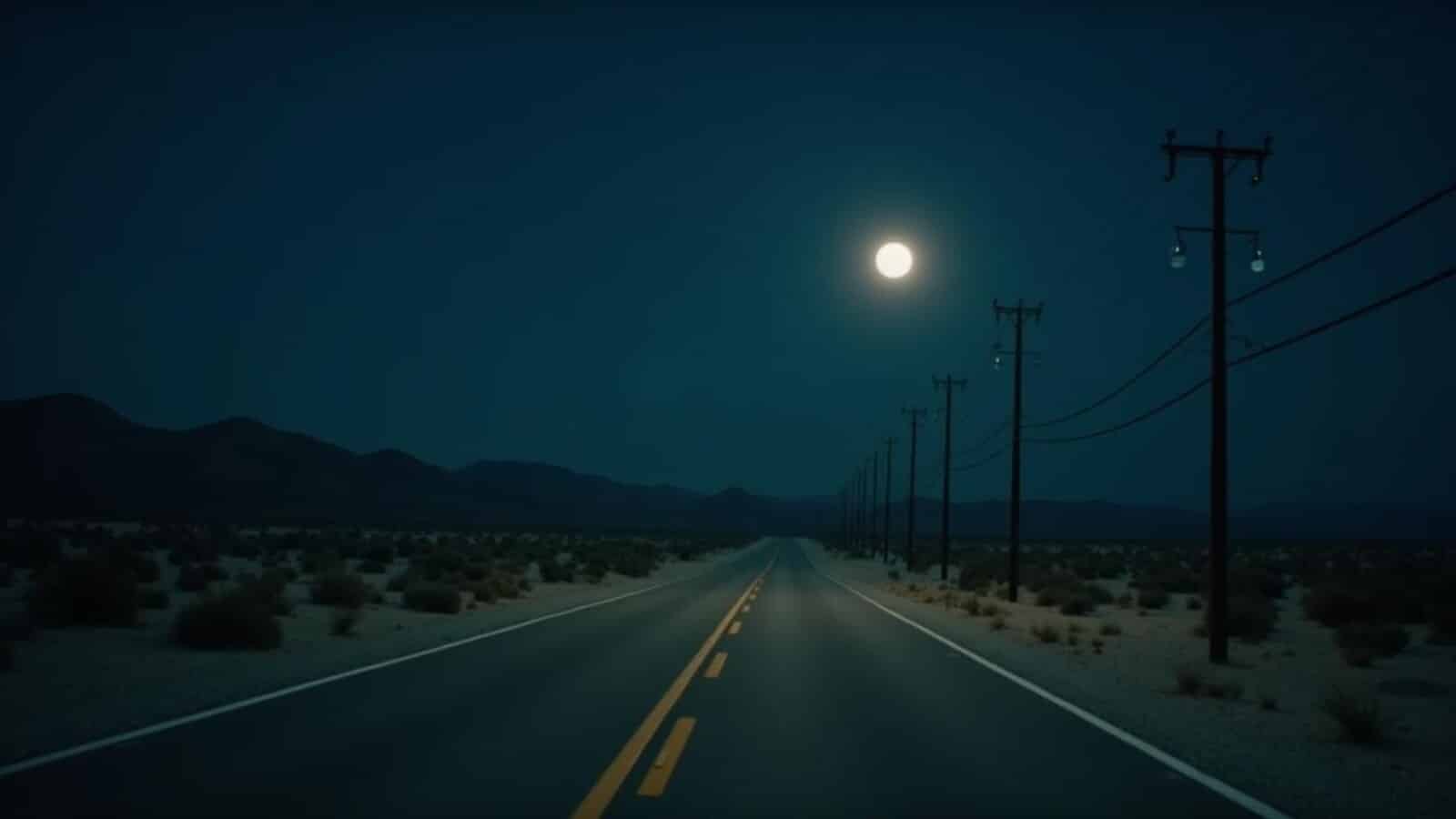 Empty desert haunted highway at twilight for haunted road legends