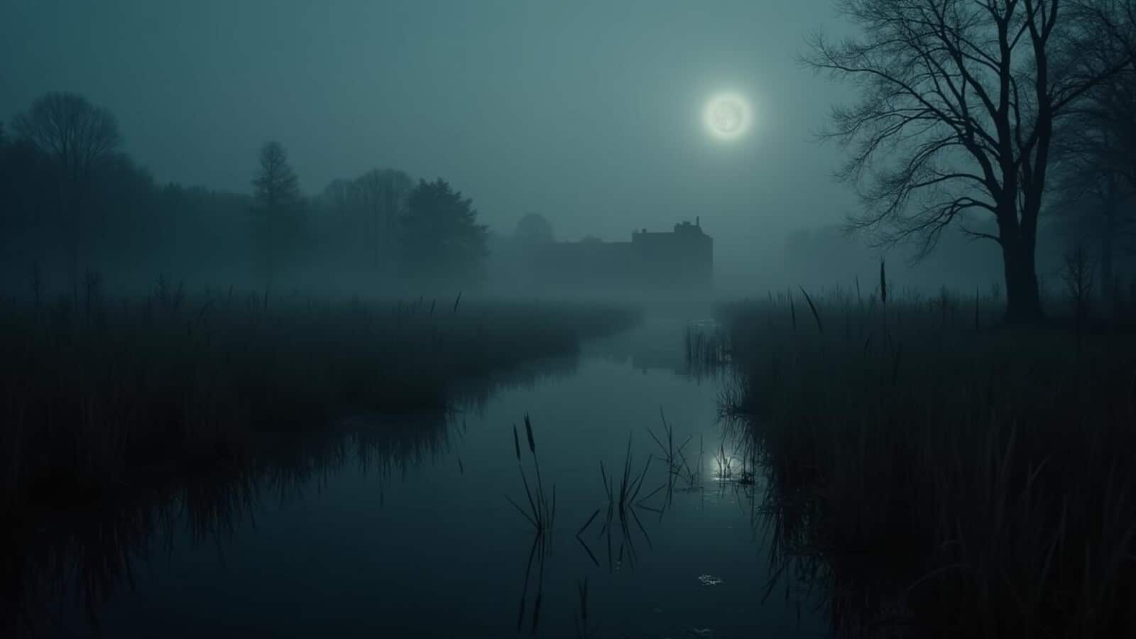 Horizontal gothic bog horror atmosphere for Blood on Her Tongue review
