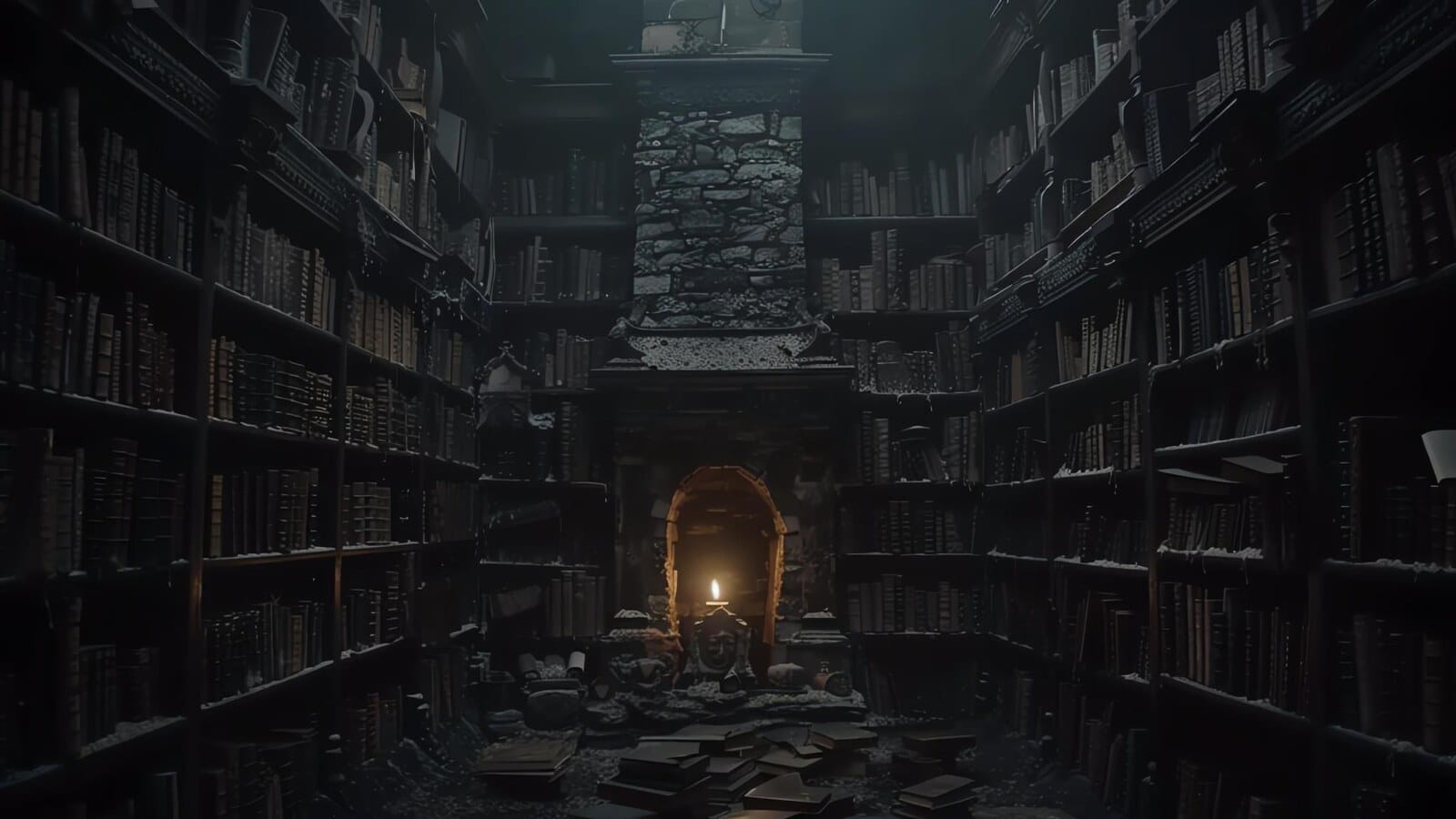 Horizontal dark horror bookshelf for extreme horror book recommendations