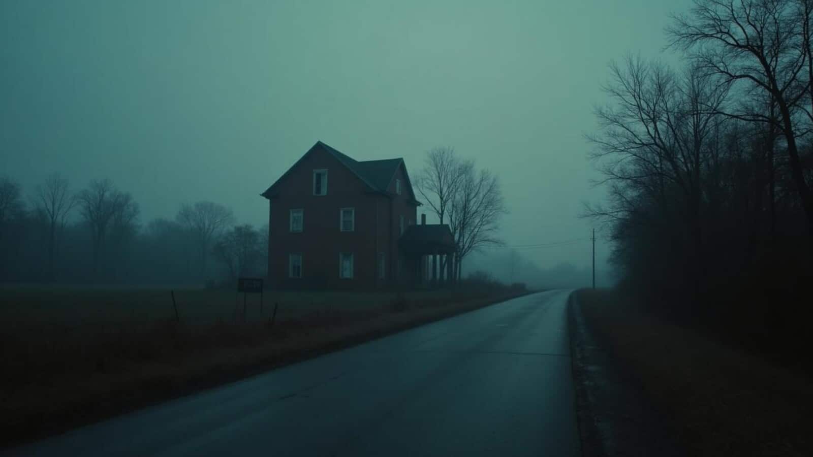 Freepik generated horizontal haunted Ohio asylum road and old house atmosphere