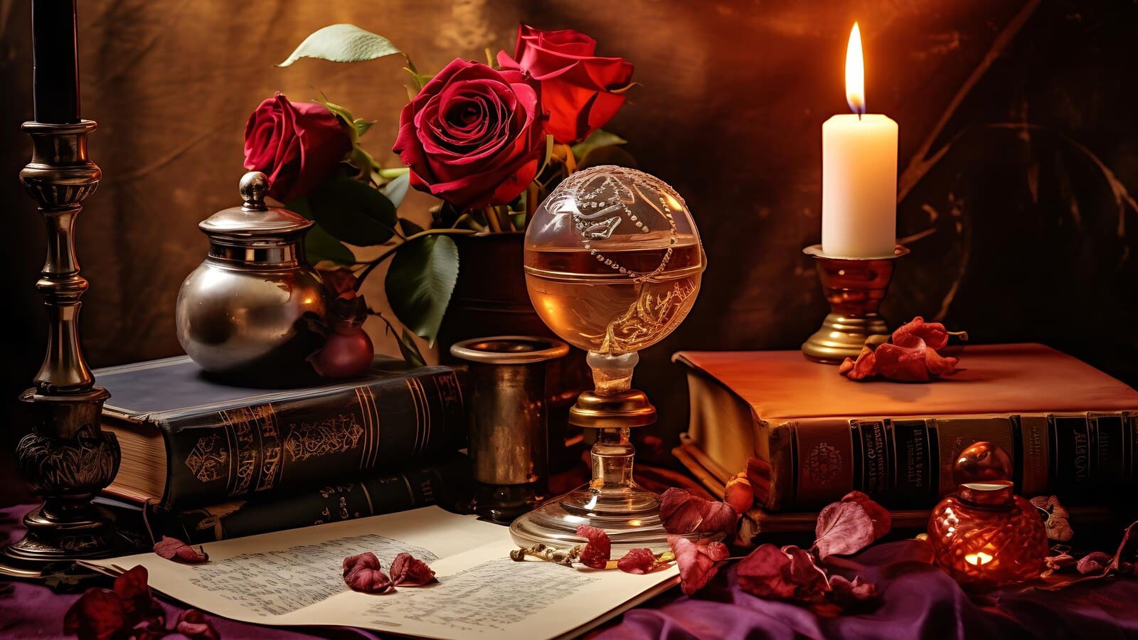 Horizontal poisoned goblet and fantasy book scene for adult dark fantasy readers