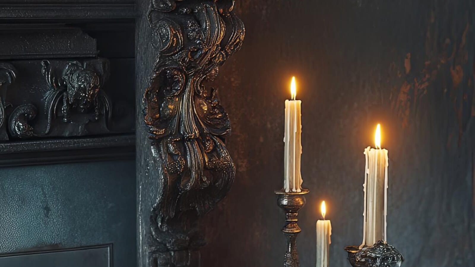 Horizontal Victorian vampire sickroom scene for gothic horror book readers