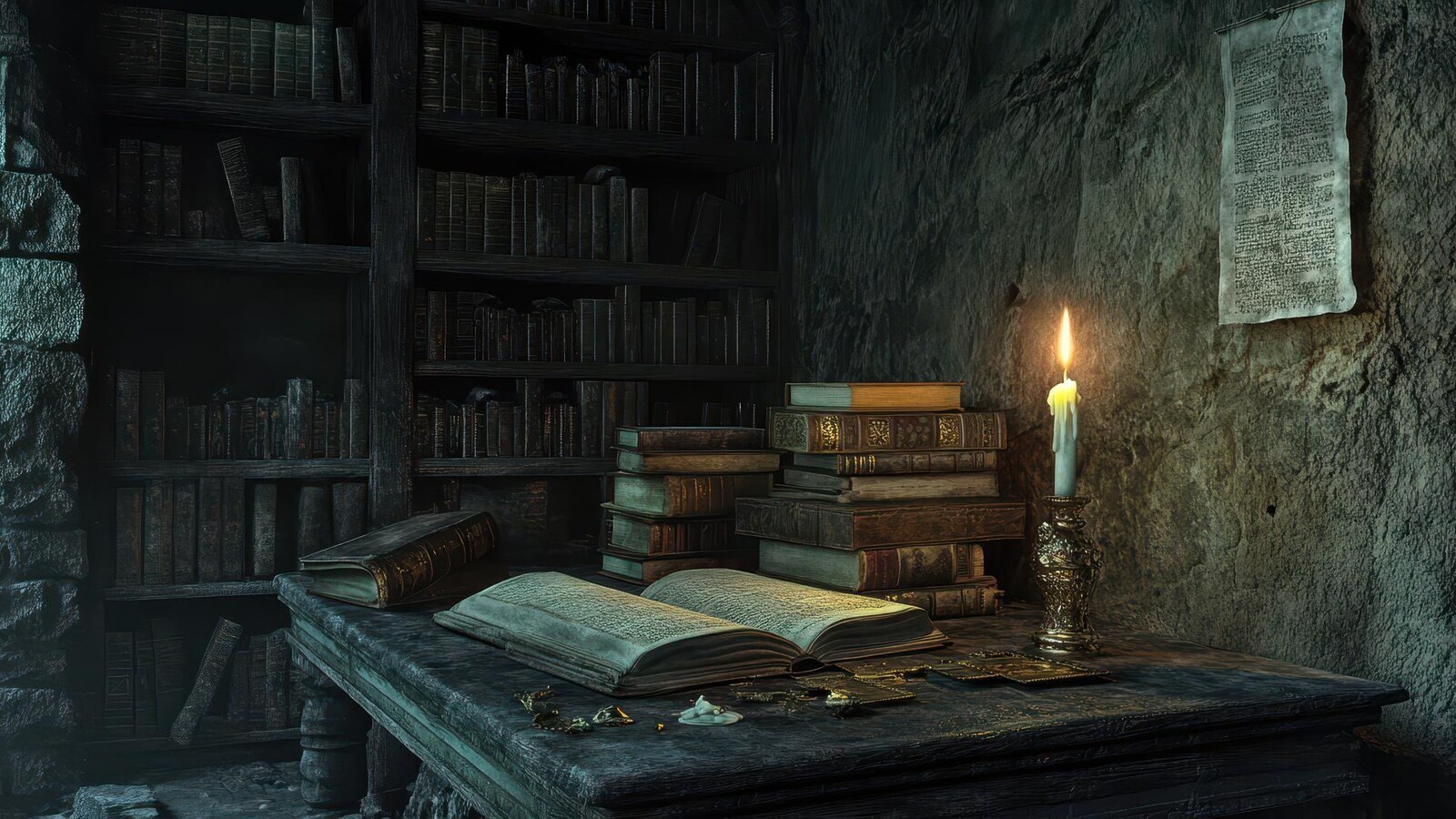 Horizontal vampire romance reading scene for adults with candlelight and red rose atmosphere